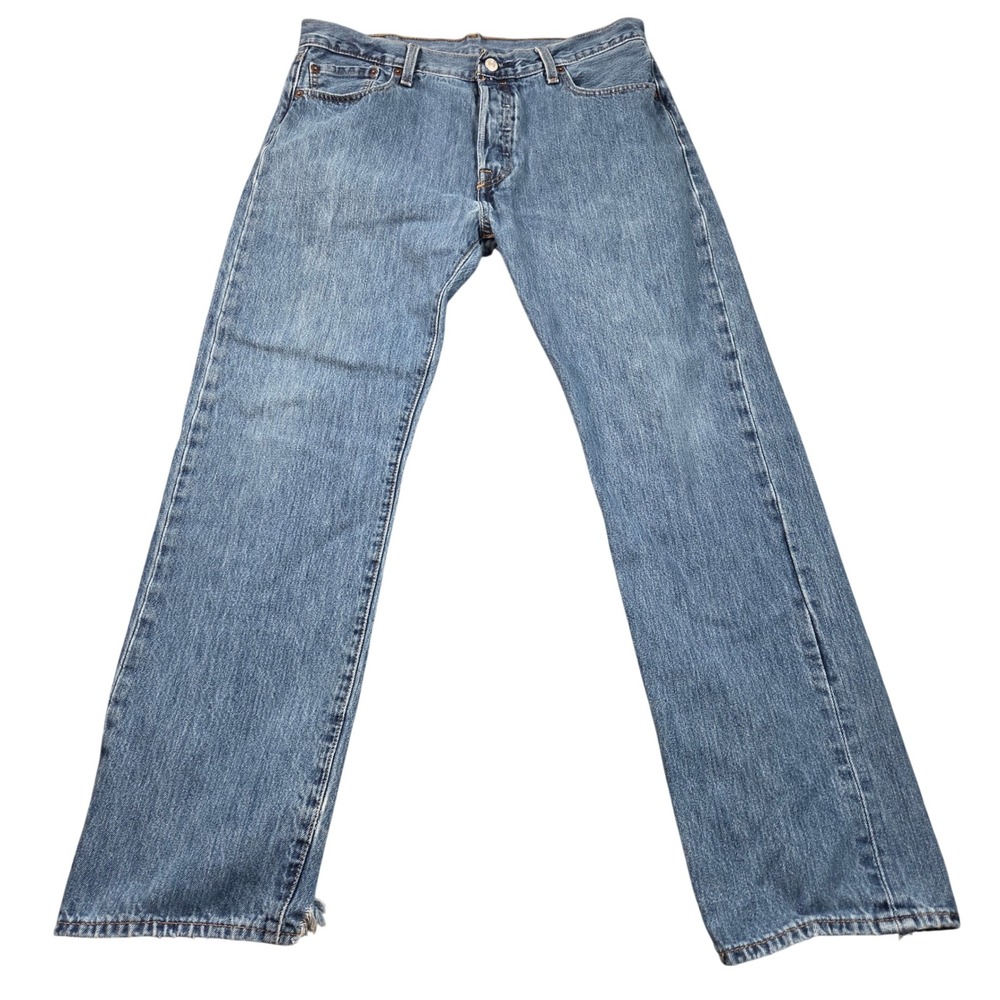 Levis 501 Original Fit Jeans Mens 35x32 Blue Denim Straight Leg Button Fly